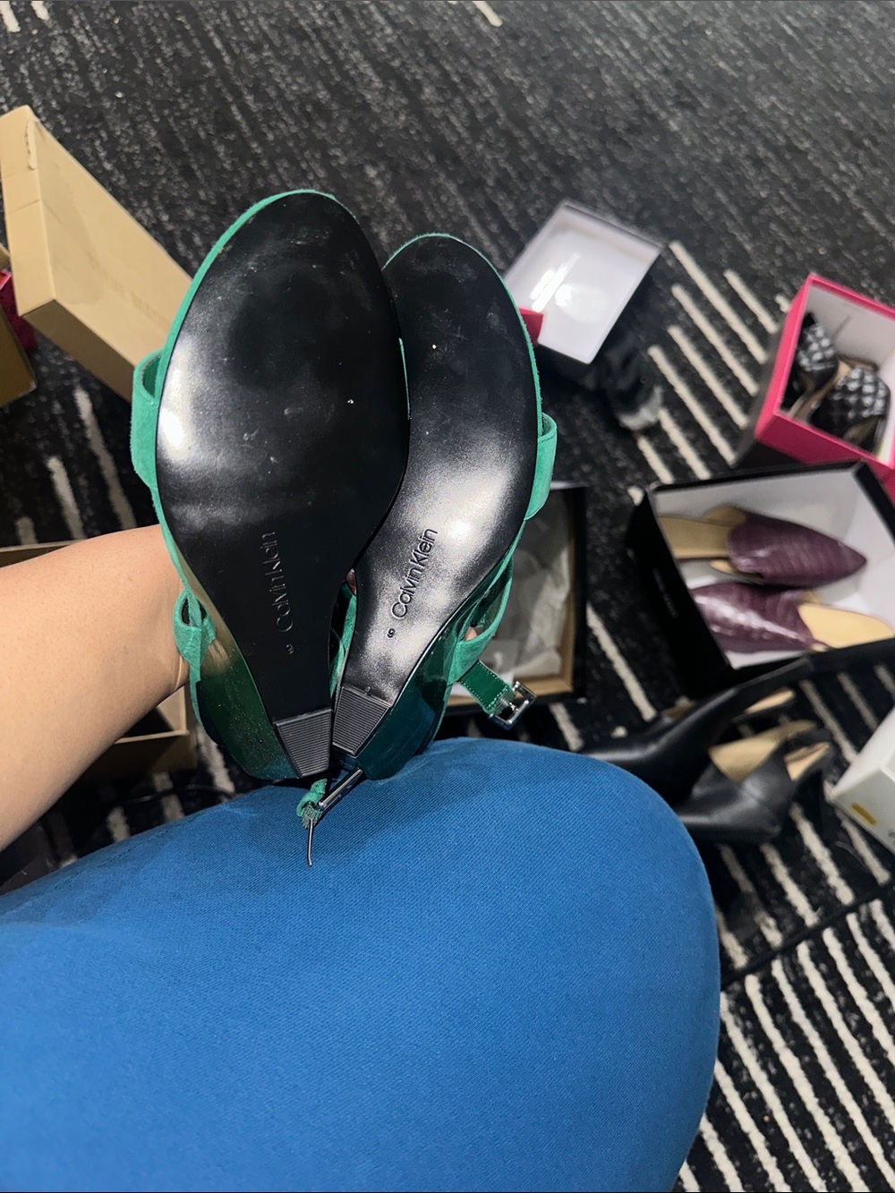 Calvin Klein Emerald Green Suede Strap Block Heels - Picture 5 of 5